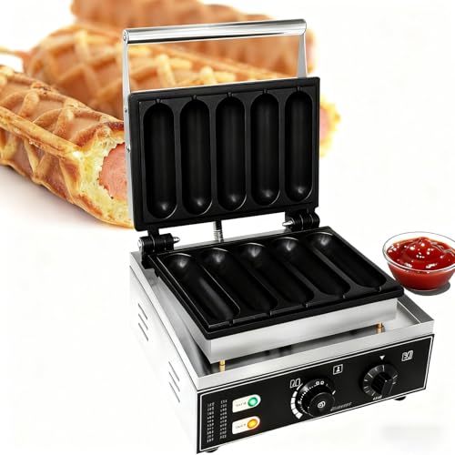 JKJZSALJ Máquina para Hacer Wafles En Palitos, Paquete De 6, Waflera para Piruletas, 1550 W, Máquina para Hacer Perritos Calientes, Temporizador De 0 A 5 Minutos, Acero Inoxidable Antiadherente