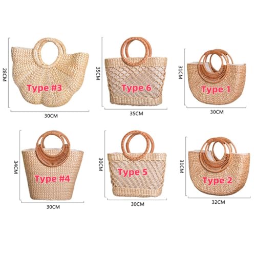 Image of Women Straw Bag Large Woven Bag Round Handle Ring Tote Purse Retro Handbags Summer Beach Handbag