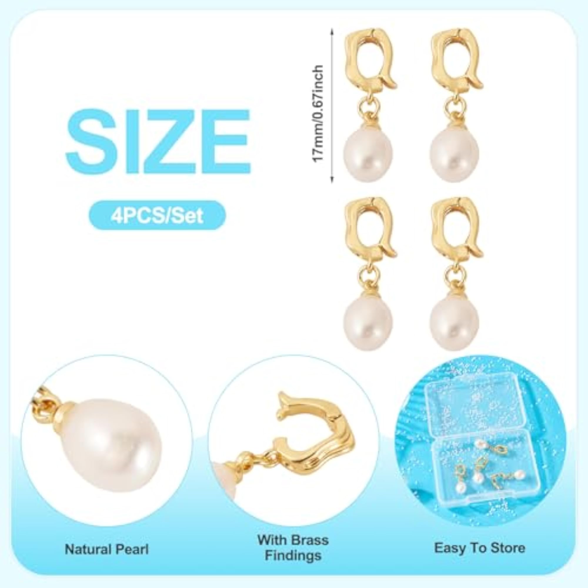 Freshwater Pearl Charms for DIY Crafting, 18k Gold Plated