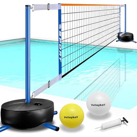 Furypiont Pool Volleyball Net - Portable Indoor/Outdoor Swimming Pool Volleyball Net System with 2 Water Volleyballs and Heavy Duty Base.Adjustable Length 15-25FT for Pickleball Net and Tennis Net Cover
