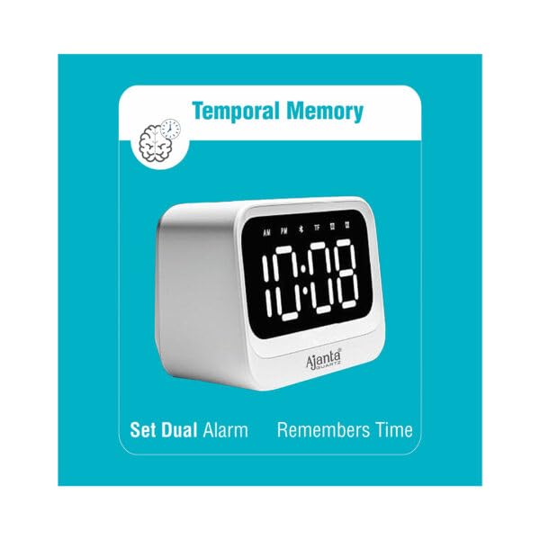 Image of Ajanta Digital Alarm Clock Bluetooth Speaker with LED Display, Bluetooth 5.3, Dual Alarm, TF Card Support, Built-in Mic, Type-C Rechargeable, Auto Time Sync, 8 Hour Playtime (White.)
