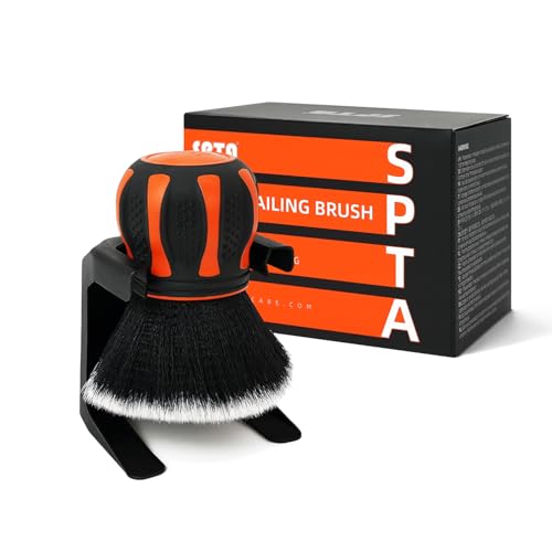 SPTA Ultra Soft Detailing Brush, Car Detail Brush, Orange Handle XL Synthetic Brush - Ultra Soft Bristles, Comes with Storage Rack, Covers Large Area Inside or Outside Vehicles