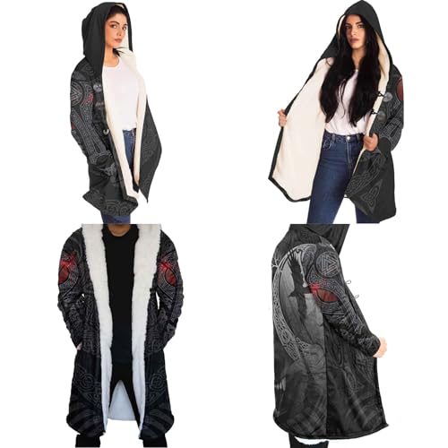 Viking 3D Print Men's Winter Faux Cashmere Warm Parka Coat Fenrir Wolf Coats with Hood Stylish Mid Long Unisex Cape2