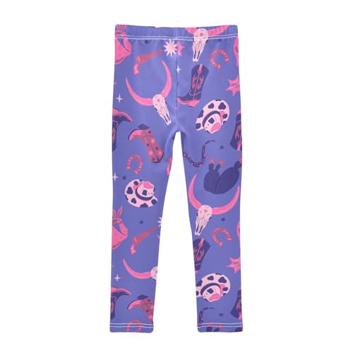 Wild West Style in Pink and Blue Colors Girls Leggings,Workout Leggings for Girls Toddler Athletic Leggings Size for 3-10T2