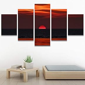 SIGNWIN 5 Panel Canvas Wall Art Landscape Ocean...