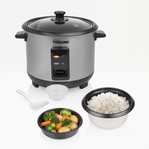 Tristar Stainless Steel Rice Cooker 1 L Capacity Keep-Warm Function and Steam Tray RK-6144BS