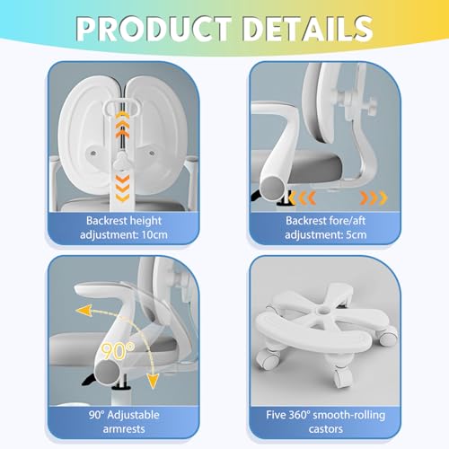 TAZZOR Silla de escritorio infantil, altura ajustable, silla giratoria ergonómica para niñas y niños, cómoda silla de aprendizaje para habitación infantil (modelo de actualización (manillar + pasos - imagen 7
