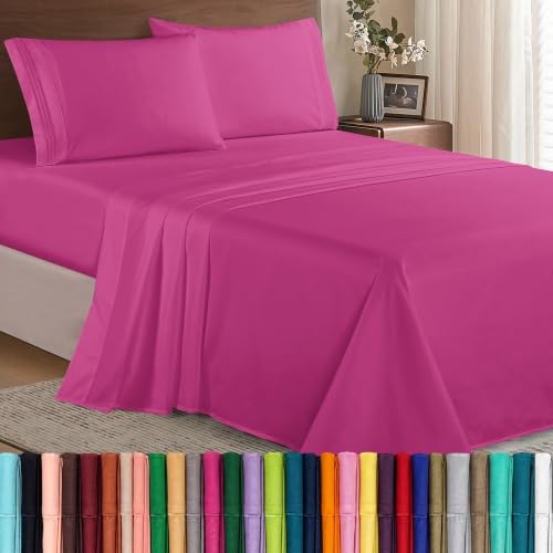 Image of Elegant Comfort Luxury 1500 Premium Hotel Quality Microfiber 4-Piece Sheet Set - Wrinkle Resistant, All Around Elastic Fitted Sheet, Deep Pocket up to 16 inch, Full, Hot Pink