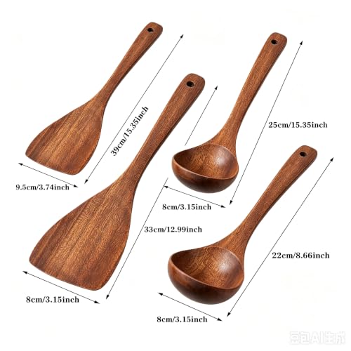 Cooking Utensils Set, 4-Piece Set Solid Wood Ergonomic Handle Hangable Durable Bending Resistance Cooking Spoons,Comfortable to The Touch Rounded Edges Cooking Spatula for Home Kitchen Cooking - image 2