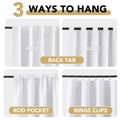 Image of H.VERSAILTEX Back Tab White Curtains 90 Inch Long for Living Room, Rod Pocket Room Darkening Thermal Insulated Light Blocking Drapes, 52 x 90 Inch, 2 Panels