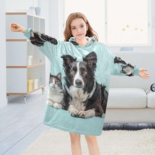 Border Collie Puppy Dog Cat Kids Wearable Blankets Teen Girls Comfy Animal 3D Print Boys Oversized Hoodie Sweatshirt3
