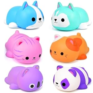 Cat Squishies Stress Balls for Adults Kids: 6PCS Jumbo Animal Squishies Slow Rising Fidget Sensory Toys Classroom Prizes Party Favors Valentines Gifts Easter Goodie Bags Christmas Stocking Stuffers
