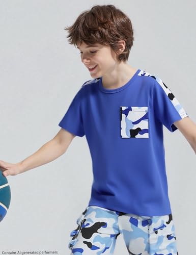 Image of mksodopy Boys Summer Outfit Set 2 Piece T Shirt and Camo Shorts Casual Clothes for Little Big Boys 5-16