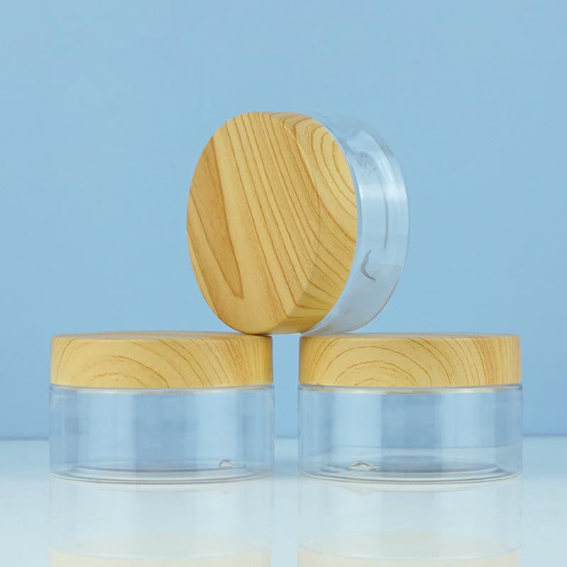 20 szt. plastikowych słoików do przechowywania 50 ml - 250 ml, przezroczysta butelka PET z uszczelnioną pokrywką PP z słojami drewna, przyprawy do spiżarni kuchennej (50 ml, 71 x 28 mm)