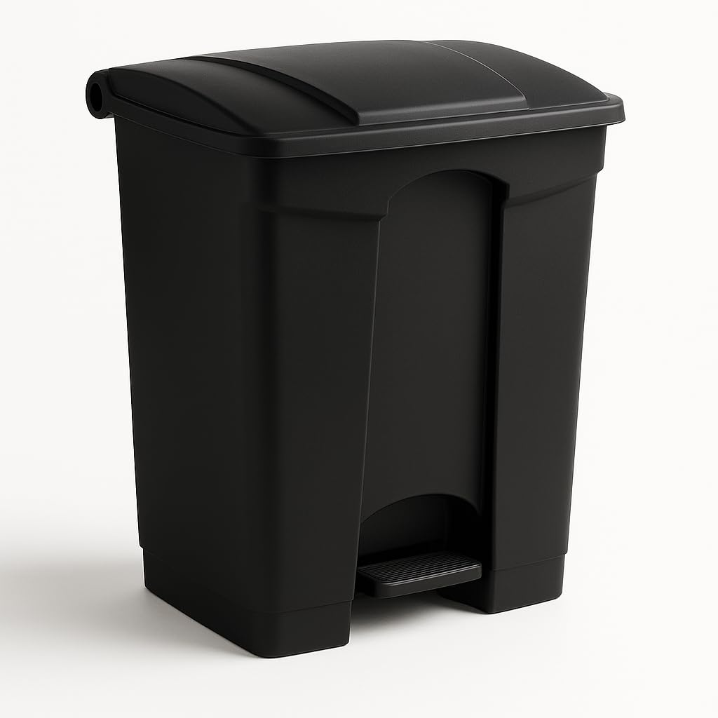 Black 18 Gallon Step-On Trash Can Large Capacity Rectangular Waste Bin with Hands-Free Pedal Secure Lid Durable Construction