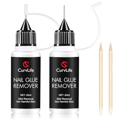 Image of Curvlife 20ml（2pcs）Pinpoint Nail Glue Remover for Press on, Multi-Functional Remover for Nails Tips, Non-Acetone Nail Polish Remover, Gentle Glue Remover for Gel x Nails