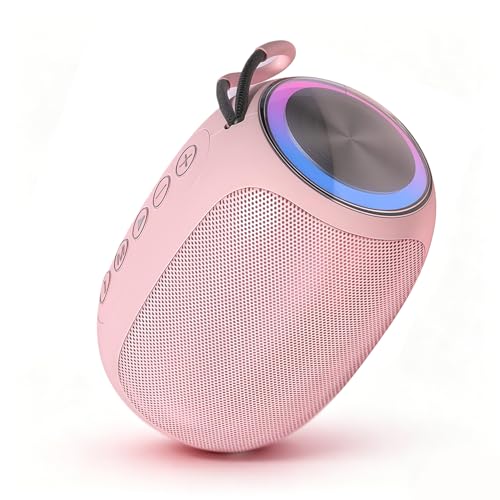 Portable Bluetooth Speaker with Dynamic RGB LED Light BT5.3 Wireless Mini Speaker 360 Stereo Sound Enhanced Bass 12H Playtime TWS Pairing Compact Speaker with Lanyard for Travel Camping Party