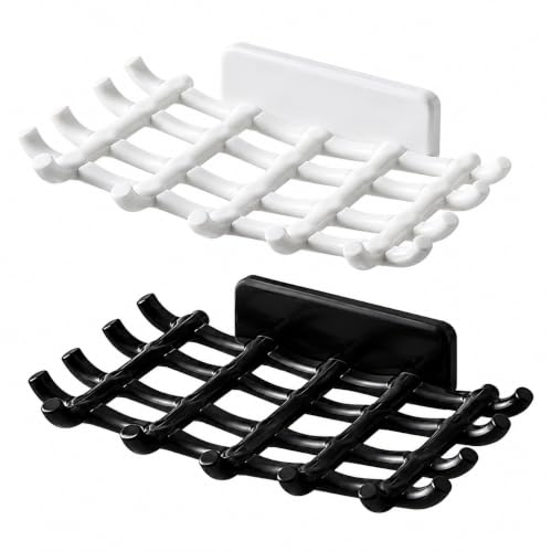 Image of Soap Holder for Bathroom Stickable | 02 Pcs Premium Soap Stand for Bathroom | Soap Stand Adhesive for Bathroom | Self Adhesive Soap Holder | Sabun Stand Black (1, Grid SOAP Box)