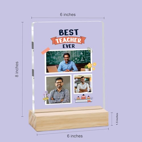 Image of Giftplease Best Teacher Plaque | Personalized Photo Frame with Wooden Stand | Appreciation Gift for Teachers | Teacher's Day Retirement Farewell Gift (Custom Photo & Text CTH 11