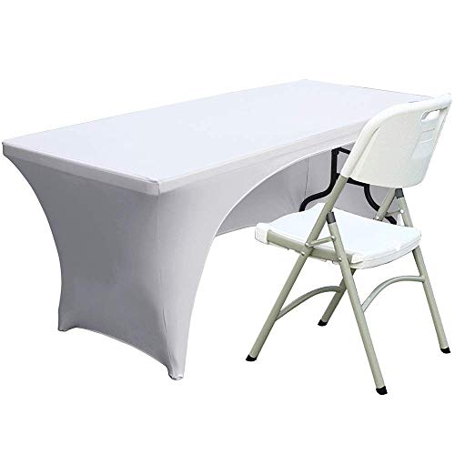 Abccanopy 30+ Colors Spandex Table Cover 6 Ft. Fitted Polyester Tablecloth Stretch Spandex Tablecover-Table Toppers(Open Back White) #TOP10