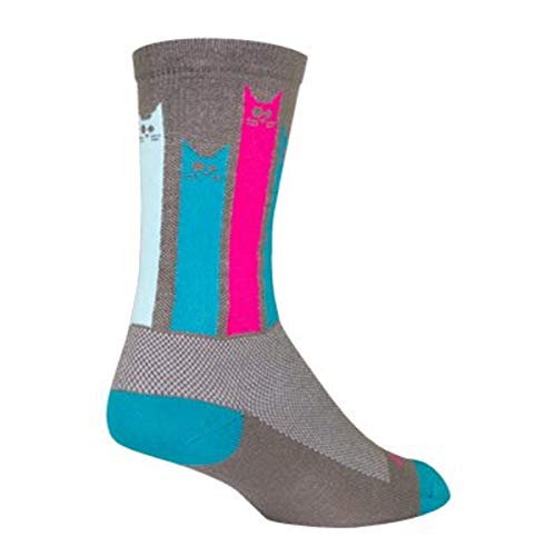 SockGuy Crew Felines Socks - 6 inch, Gray/Pink/Teal, Large/X-Large