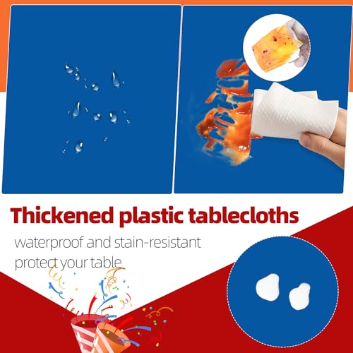 Image of tujol Royal Blue 6 Pack Plastic Table Cloth 84 inch, Disposable Round Tablecloth Table Cover, Plastic Tablecloths for Parties