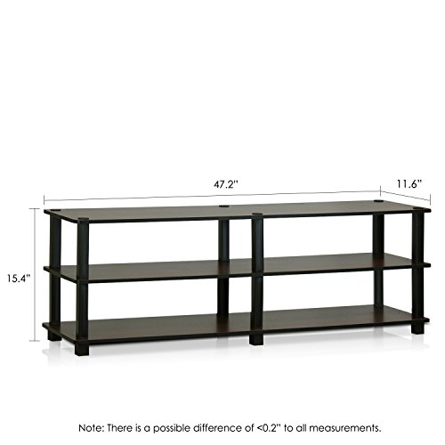 Image of Furinno Turn-S-Tube Toolless 3-Tier TV Stand for 55 Inch TV, Dark Brown | Wide Printer Stand with Storage Shelf, Entertainment Center, for Living Room, Bedroom