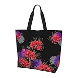 [LISSAHNE] 日本の彼岸花 黒い背景 買い物袋 大容量 手提げ 肩掛け トートバッグ ショルダーバッグ 通勤 通学 旅行 男女兼用