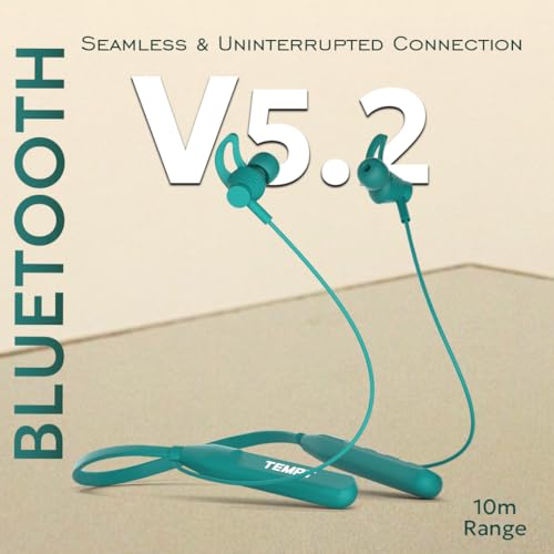 Image of TEMPT Rush X Neckband with 30 Hours of Playback Time, Vibration Alert, BT V5.2, 10mm Drivers with Copper Ring, Crystal Clear Sound (Green)