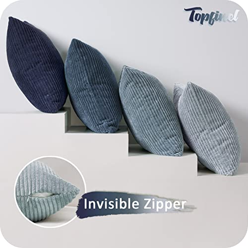 Image of Topfinel Navy Blue Euro Shams Decorative Throw Pillow Covers 26x26 Inch Set of 4,Soft Corduroy Striped Gradient Color Large Cushion Cover for Beach,Patio,Balcony,Living Room,Summer Home Decor