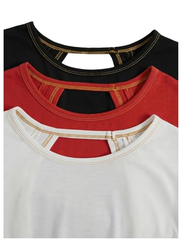 Image of RoseSeek Women's 3 Packs Open Back Tops T Shirt Criss Cross Cut Out Tee Short Sleeve Crewneck Summer Backless Tops