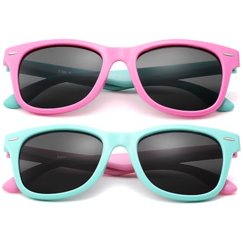 COASION Kids Sunglasses Age 4-12, Girls Boys Polarized TPEE Rubber Flexible Shades Glasses for Big Kids