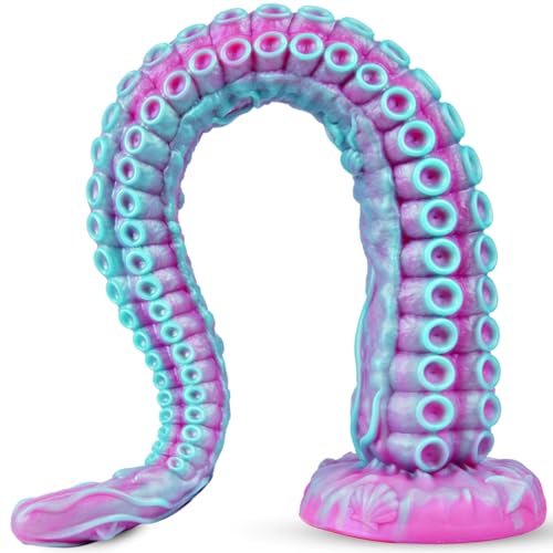 45 * 3,3 cm Großer Silikon Tentakel Anal Dildo – Lila-Blau Verlauf, 16,5 cm Einführbare Länge, Langer Gebogener Riesen Dildo mit Saugnapf für Tiefes Spiel