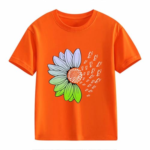 Girls Loose Fit Sunflower Graphic T Shirts Short Sleeve Crewneck Cute Pattern Printed Tops Kids (D-Orange, 2-3 Years)2