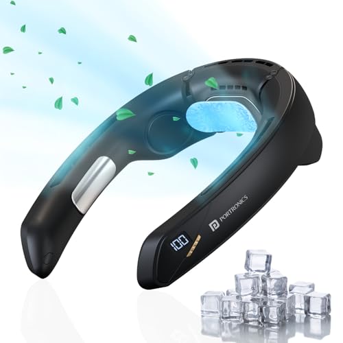 Portronics CoolAid Portable Rechargeable Neck Fan With Cooling Plate Technology, 360° Cooling,...