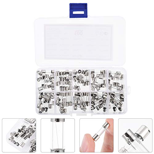 ULTECHNOVO 100Pcs Fusá­vel de Tubo de Vidro de Sopro Rápido 0. 2A-20A 5X20mm Tubo Fusá­vel Kit Sorti