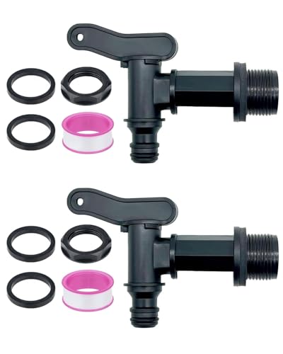 HUVZOR 2 juegos grifos de descarga para barriles de lluvia, Grifo para Bidon de Agua De Plástico de 3/4 Pulgada,Adaptador de Grifo de Jardín para La Industria del Jardín