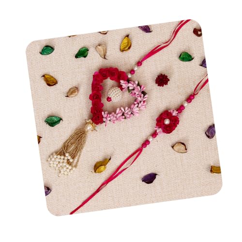 Image of eCraftIndia Boy's Golden & White Beads, Pearl, Diamond Designer Bhaiya Bhabhi Rakhis With Roli Chawal