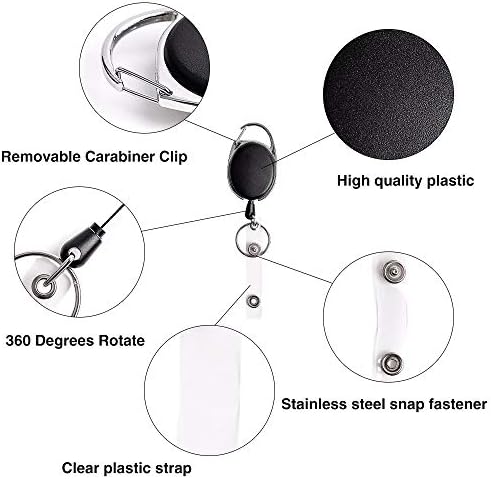 Retractable Keyring,3 Pcs Badge Reel Retractable Lanyard Badge Holder for Key Ring Id Card Badge Holders,Retractable Keychain (Black)