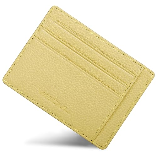 VISOUL Slim Credit Card Holder for Women RFID Blocking, Womens Small Leather Wallet with Zipper Coin Pocket (Yellow)