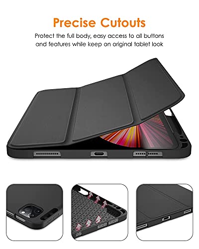 Dtto Case For Ipad Pro 11 Inch 4Th/3Rd/2Nd/1St Generation 2022/2021/2020/2018, Slim Trifold Stand Soft Tpu Back Cover With Built-In Pencil Holder,Also Fit Ipad Air 5/4, [Auto Sleep/Wake],Black #TOP5