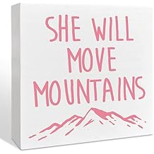 Wooden Box Sign She Will Move Mountains - Inspirational Girls Room Decor, Motivational Nursery Gift for Baby Showers
