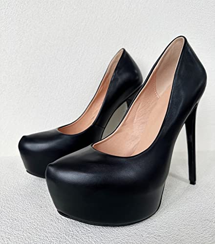 Frankie Hsu Ladies Sexy Elegant Platform Stiletto High Heeled Pumps, Cute Lovely Black Office Style, Big Large Size US4-19 Dressy Spike Shoes for Women Men3