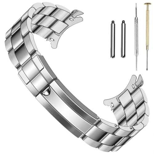 SINAIKE 20mm Watch Band for Men Screw-In Stainless Steel Watch Bracelet Metal Watch Bands with Curved Ends Replacement Strap Oyster Style Buckle Silver