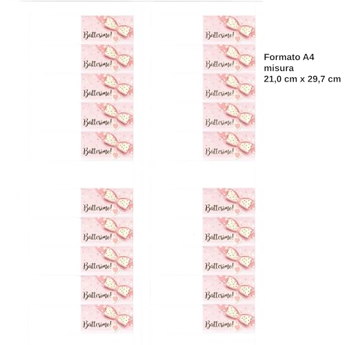 ARKRAFT Kärtchen für Gastgeschenke Taufe Mädchen, Packung mit 20 Stück (Battesimo B1)