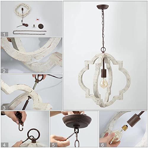 Farmhouse Pendant Lighting, Large Handmade Distressed White Wood Orb Hanging Light Fixture For Kitchen Island, Bedroom, Foyer, Entryway And Hallway #TOP7