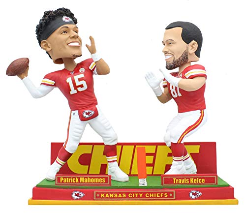 Official Kansas City Chiefs Dual NFL Resin Bobblehead Set - Featuring Football Players Patrick Mahomes & Travis Kelce - Collectible Replica Sports Toy Figures - Licensed Merchandise
