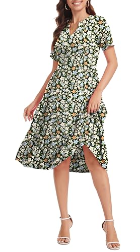 Jeqeocafy Women's V Neck Dress 2026 Lounge Fashion Casual Loose Fit Flowy Swing Tiered Vacation Dresses