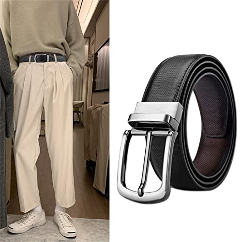 Men's Belt Rotating Metal Pin Buckle Reversible Casual Men Leather Belts for Pants Golf Dress Shirts/Width 1.3’4