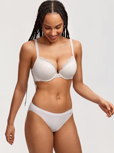 Image of DOBREVA Women's Push Up Lace Bra Underwire Plunge Full Coverage Bras Sexy Plus Size Support